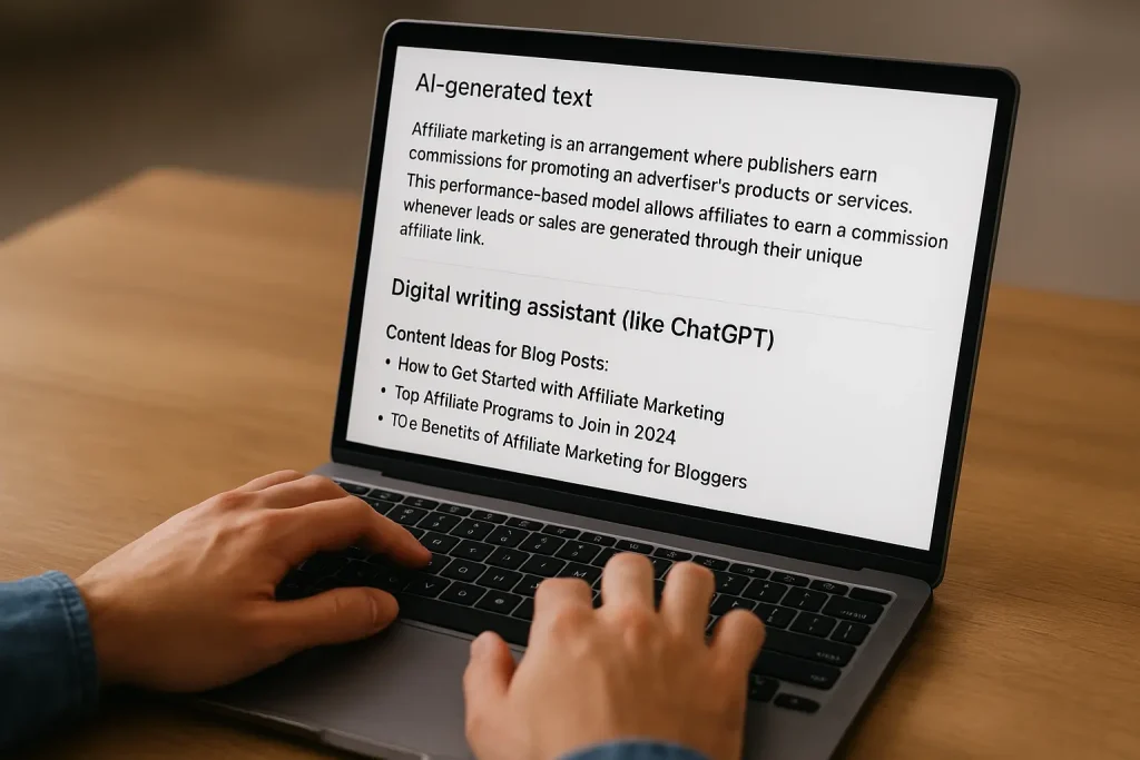 Affiliate marketer using ChatGPT to write content for boosting commissions