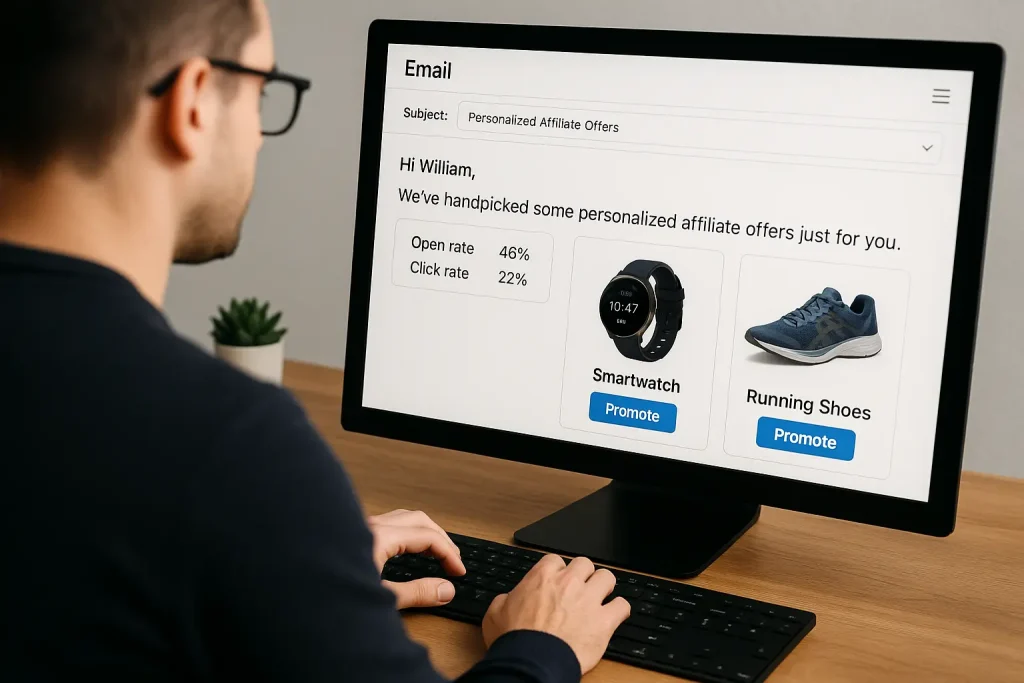 Affiliate marketer crafting personalized emails with ChatGPT to boost affiliate commissions