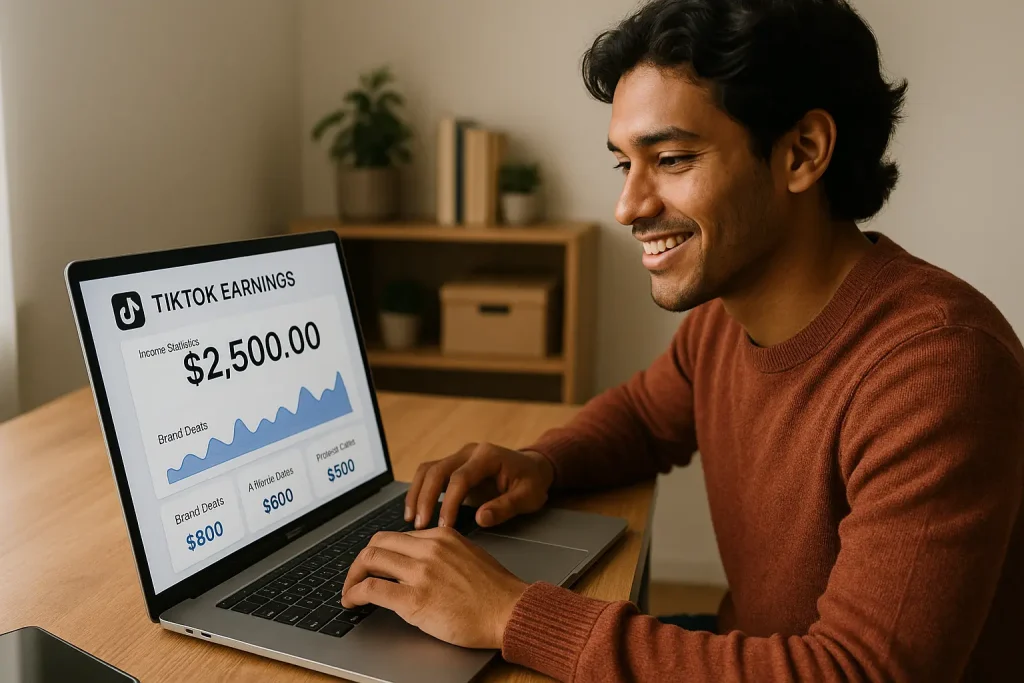 Creator checking earnings on TikTok account from various monetization sources