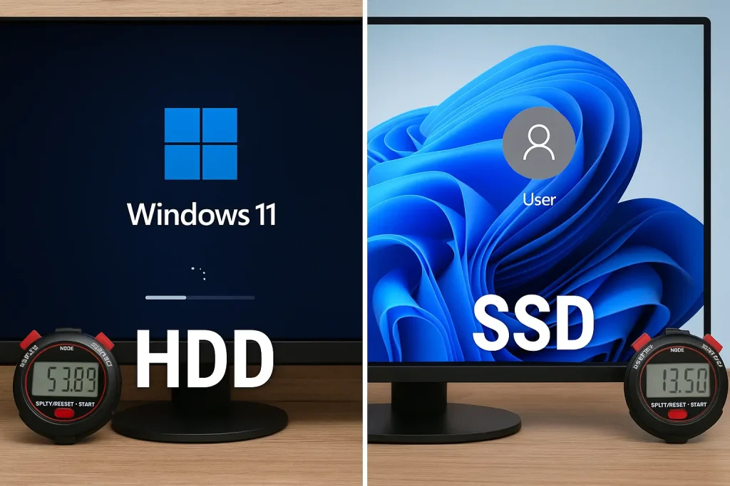 Comparison of SSD and HDD boot speed in Windows 11